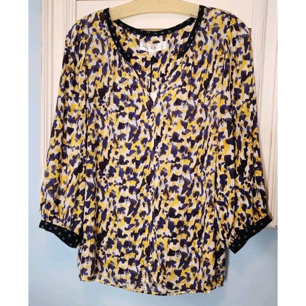 Chelsea & Theodore Top Medium Viscose Paintbrush Strokes Multiprint‎ Floral $58
